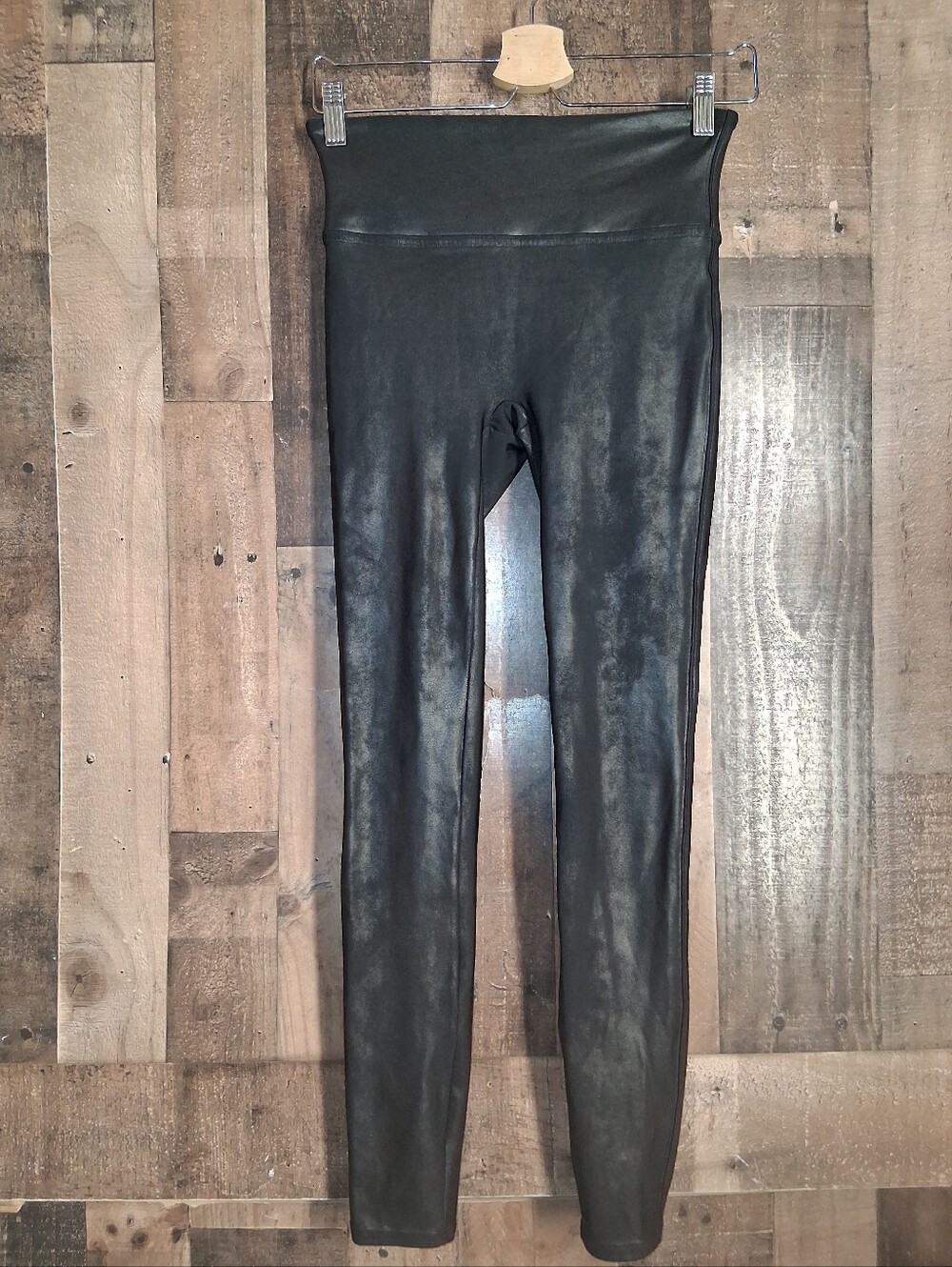 SPANX Black Faux Leather High-Waist Leggings Size Mefium